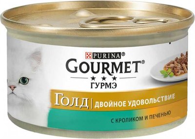 Вологий корм для котів Purina Gourmet Gold Подвійне задоволення з кроликом і печінкою 85 г. (7613031381081) 000011769 фото