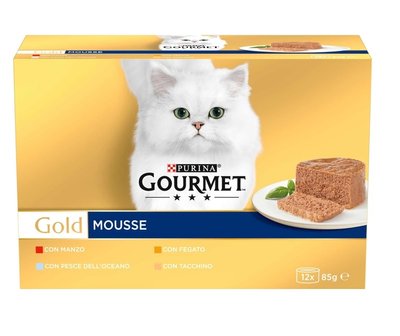 Упаковка вологого корму Gourmet Gold для котів Паштет з яловичиною,з тунцем,з печінкою,з індичкою 12 шт по 85 г(7613032022907) 000078563 фото