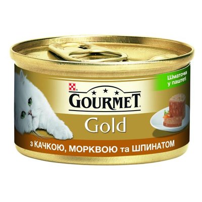 Влажный корм GOURMET Gold для взрослых кошек, кусочки в паштете с уткой, морковью и шпинатом 85 г (7613033728778) 000076563 фото