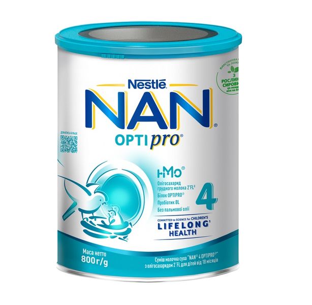 Суха молочна суміш Nestle NAN 4 Optipro з олігосахаридом 2'FL для дітей від 18 міс. 800 г (7613034698926) В00309162 фото