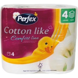 Папір туалетний Perfex Cotton Like Comfort Line 4 шари 4 рулони (8606108597934) В00197413 фото