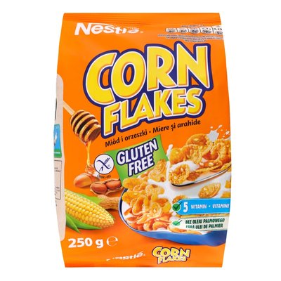 Готовий сухий сніданок Nestle Corn Flakes Honey&Nut безглютенові пластівці з медом та арахісом 250 г (5900020000538) 000073885 фото