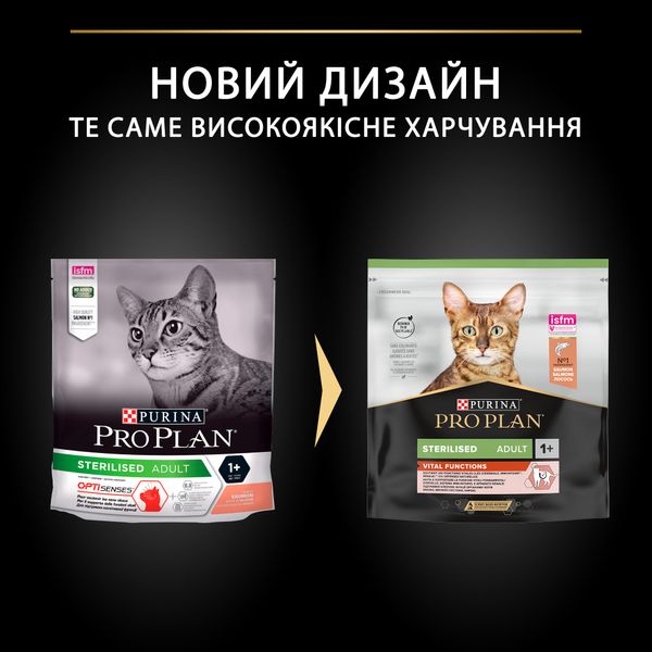 Сухой корм PRO PLAN Sterilised Adult 1+ Vital Functions для стерилизованных кошек, с лососем 400 г (7613036544832) 000076543 фото