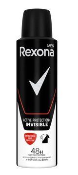 Антиперспірант-аерозоль Rexona Men Активний захист Невидимий на чорному та білому одязі 150 мл (8720181564185) В00358009 фото