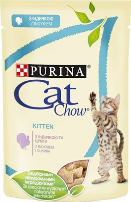 Вологий корм для кошенят Purina Cat Chow Kitten шматочки в желе з індичкою і цукіні 85 г (7613036595001) 000071055 фото