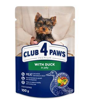 Влажный корм Club 4 Paws Premium для щенков миниатюрных и малых пород с уткой в желе 100 г. (4820269144613) 000081990 фото