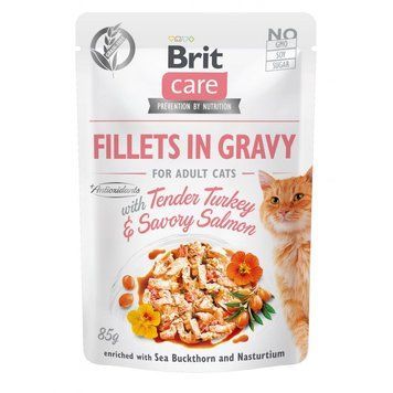 Корм влажный Brit Care Fillets in Gravy Tender Turkey и Savory Salmon д/котов филе в соусе с индейкой и лососем 85 г (8595602540501) S1111162661 фото