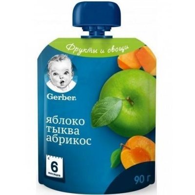 Пюре Gerber Яблуко-гарбуз-абрикос фруктово-овочеве для дітей від 6-ти місяців 90г (7613036034999) В00099520 фото