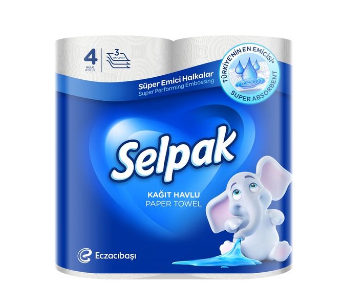 Бумажные полотенца Selpak 3 слоя 80 отрывов 4 шт (8690530015012) В00143625 фото