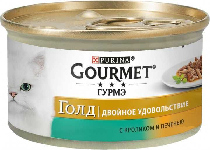 Влажный корм для кошек Purina Gourmet Gold Двойное удовольствие с кроликом и печенью 85 г. (7613031381081) 000076574 фото