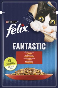 Вологий корм для котів Felix Fantastic з яловичиною в желе, 85г (7613039838624) 000071576 фото