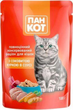 Влажный корм для кошек Пан Кот с курицей в соусе 100 г (4820111140985) 000089509 фото