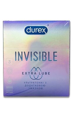 Презервативи латексні з силіконовою змазкою Durex Invisible Extra Lube (ультратонкі з додатковою змазкою) З шт.(5052197057058) В00196440 фото