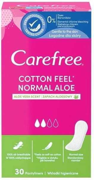 Гигиенические прокладки Carefree Cotton Aloe с экстрактом хлопка и алоэ 30 шт. (3574661565040) В00309662 фото