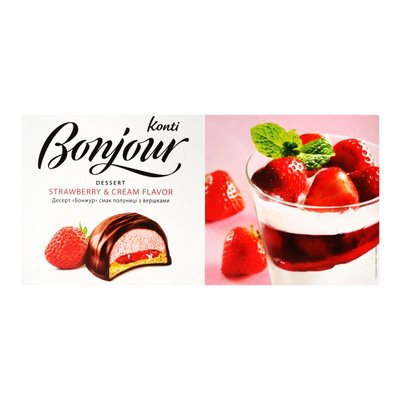 Десерт Bonjour зі смаком полуниці з вершками 232 г (4823088608267) 000077765 фото