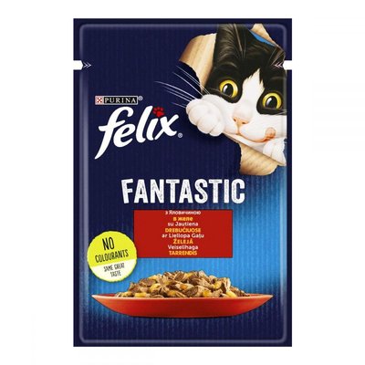 Вологий корм для котів Felix Fantastic з яловичиною в желе, 85г (7613039838624) 000071576 фото