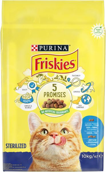 Сухой корм Purina Friskies Sterilized для стерилизованных кошек с лососем, тунцем и овощами 10 кг.(7613033205064) 000071460 фото