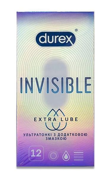 Презервативы латексные с силиконовой смазкой Durex Invisible Extra Lube (ультратонкие с дополнительной смазкой) 12 шт.(5052197057089) В00196438 фото