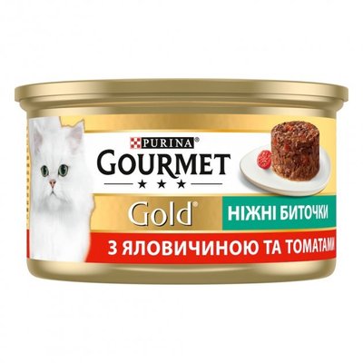 Вологий корм Purina Gourmet для котів з яловичиною та томатами. «Ніжні биточки» 85 г.(7613035442474) 000076794 фото