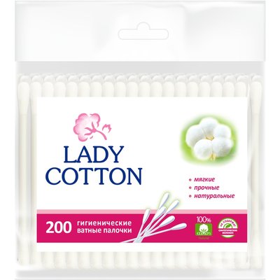 Палички ватні Lady Cotton в поліетиленовому пакеті 200шт.(4820048487368) В00150557 фото