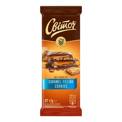 Шоколад Світоч Caramel Filling Cookies молочний 87 г (8593893782280) 000076156 фото