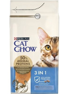 Сухий корм CAT CHOW Feline 3в1 для дорослих котів, з формулою потрійної дії, з куркою 1.5 кг (7613034155139) 000030049 фото