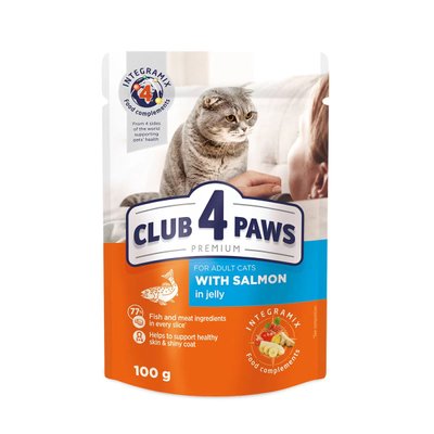 Вологий корм Club 4 Paws для котів лосось в желе 100 г (4820083908873) 000073365 фото