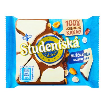 Шоколад Orion Studentska молочний і білий з арахісом, желейними шматочками та родзинками 90 г (85938937768) 000073135 фото