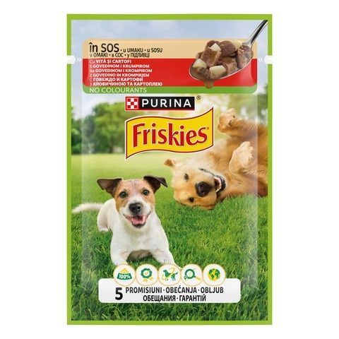 Вологий корм для собак Friskies з яловичиною та картоплею у підливці 85 г (8445290751034) 000089841 фото