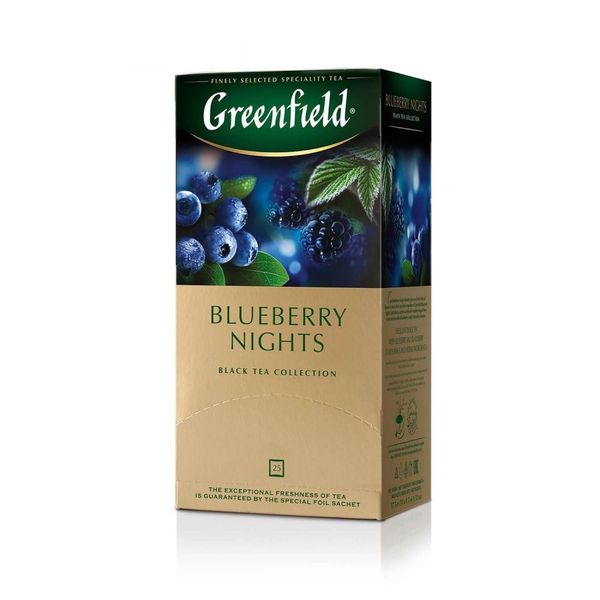 Чай Greenfield Blueberry Nights Зелений ягідний чай пакетований 25 х 1.5 г (4823096806020) 000025871 фото