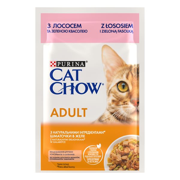 Влажный корм CAT CHOW Adult для взрослых кошек, кусочки в желе с лососем и зеленой фасолью 85 г (7613036595063) 000076988 фото