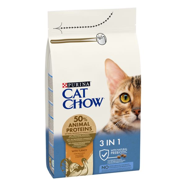 Сухой корм CAT CHOW Feline 3в1 для взрослых кошек, с формулой тройного действия, с индейкой 1.5 кг (7613034155139) 000030049 фото