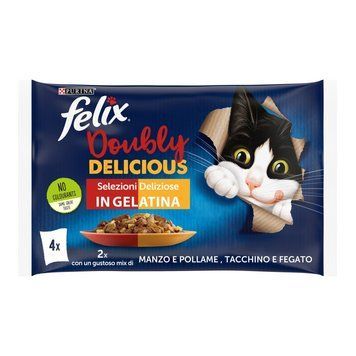 Упаковка влажного корма для взрослых кошек Felix Duo ассорти индейка и говядина 4 х 85 г (7613287487612) 000087846 фото
