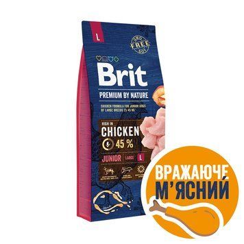 Корм сухой Brit Premium Dog Junior L для щенков и молодых собак больших пород от 1 до 24 месяцев весом 25-45 кг с курицей 15 кг (8595602526437) S1111150962 фото