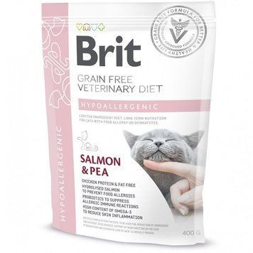Корм сухой Brit Grain Free VetDiet Cat Hypoallergenic для кошек с пищевой аллергией и непереносимостью с лососем и горохом 400 г (8595602528387) S1111152750 фото