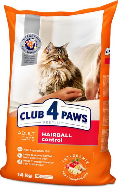 Сухой корм Club 4 Paws для кошек с эффектом вывода шерсти из пищеварительной системы 14 кг.(4820083909337) 000027471 фото