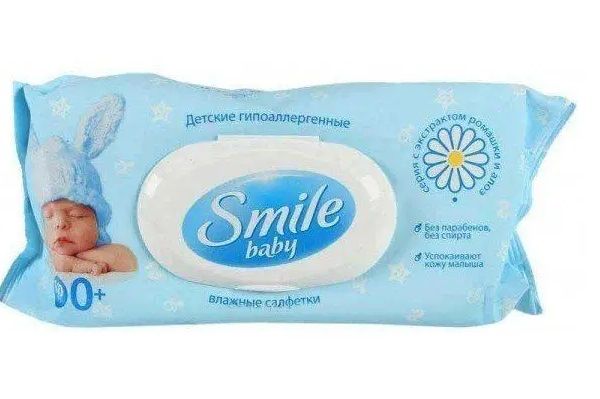 Детские влажные салфетки Smile Baby с экстрактом ромашки, алоэ и витаминным комплексом с клапаном 100 шт. (4823071653960) В00296195 фото