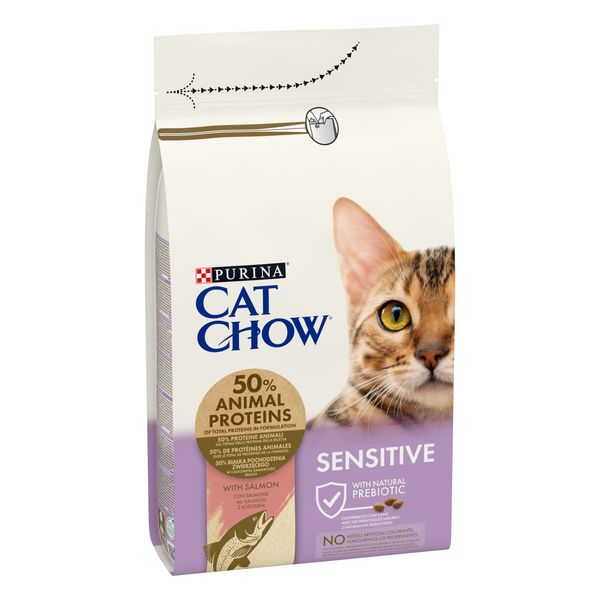 Сухой корм Cat Chow Sensitive для взрослых кошек с чувствительной кожей и пищеварением с лососем 1.5 кг (7613035394131) 000074638 фото