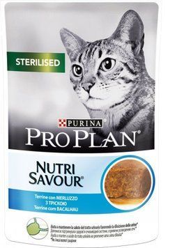 Влажный корм Purina Pro Plan Sterilised Nutrisavour для стерилизованных кошек, кусочки в паштете с треской 85 г (7613038265124) 000072403 фото