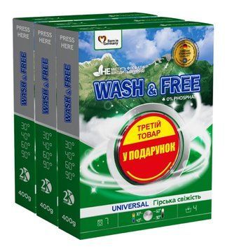 Порошка для стирки Wash&Free универсальный Горная свежесть 3 х 400 г. (9200000985982) В00349091 фото