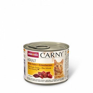 Корм влажный Carny Adult Beef Chicken Duck hearts консервированный для взрослых кошек с говядиной курицей и утиными сердцами 200 г (4017721837064) S1111171484 фото
