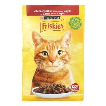 Влажный корм FRISKIES для взрослых кошек, кусочки в соусе с говядиной 85 г (7613036962216) 000061918 фото