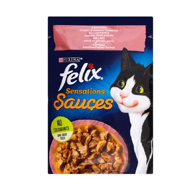 Влажный корм Felix Sauces Sensations для кошек с лососем в соусе со вкусом креветок 85г ( 7613039836026) 000071622 фото