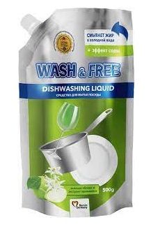 Средство для мытья посуды Wash&Free зеленое яблоко и экстракт эдельвейса 500г (4260637724267) В00299456 фото