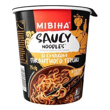Вермишель Мивина Saucy noodles в густом соусе острая со вкусом пикантного Терияки быстрого приготовления 75 г. (8445292412223) 000090110 фото