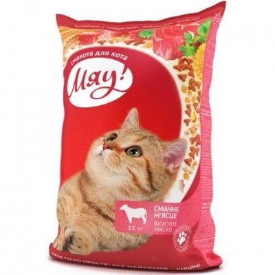 Сухий повнораціонний корм для котів Мяу! зі смаком м'яса 11 кг. (4820083902093) 000015984 фото