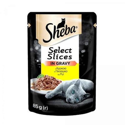 Вологий корм Sheba Black&Gold Select Slices з куркою для котів шматочки в соусі 85 г (4770608257170) 000078514 фото