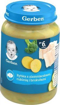 Пюре рибно-овочеве Gerber Стерилізоване Риба з картоплею, цукіні та броколі для дітей із 6 місяців 190 г (7613033731198) В00350613 фото