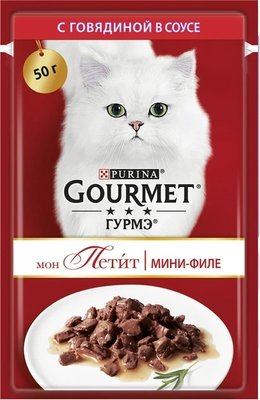 Вологий корм для кішок Gourmet Mon Petit яловичина в соусі 50г (7613035312678) 000077218 фото