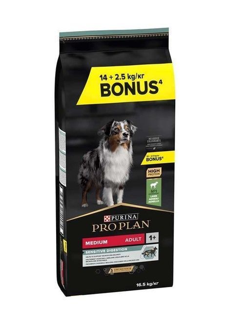 Сухой корм для взрослых собак с чувствительным пищеварением Purina Pro Plan Medium Adult 1+ Sensitive Digestion с ягненком (16.5 кг) 000080504 фото